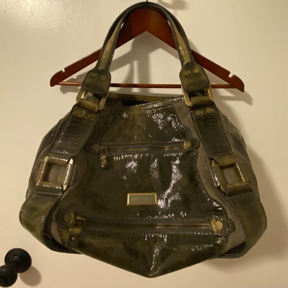 Jimmy Choo Sage Green Liquid Patent Leather Mahala Bag